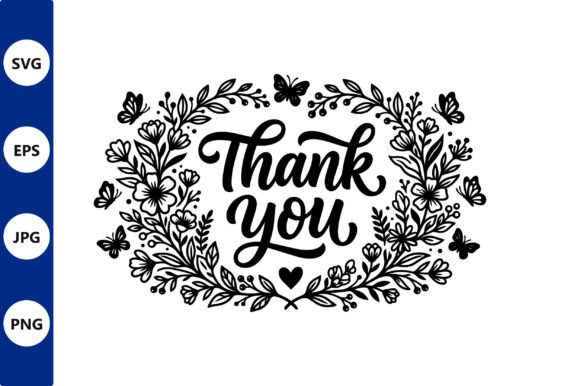 Thank You Floral Wreath Vector with
